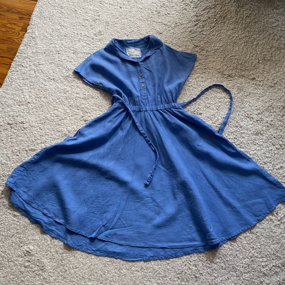 notPERFECTLINEN PERTH Midi Linen Dress with Collar, Cornflower Blue, Large